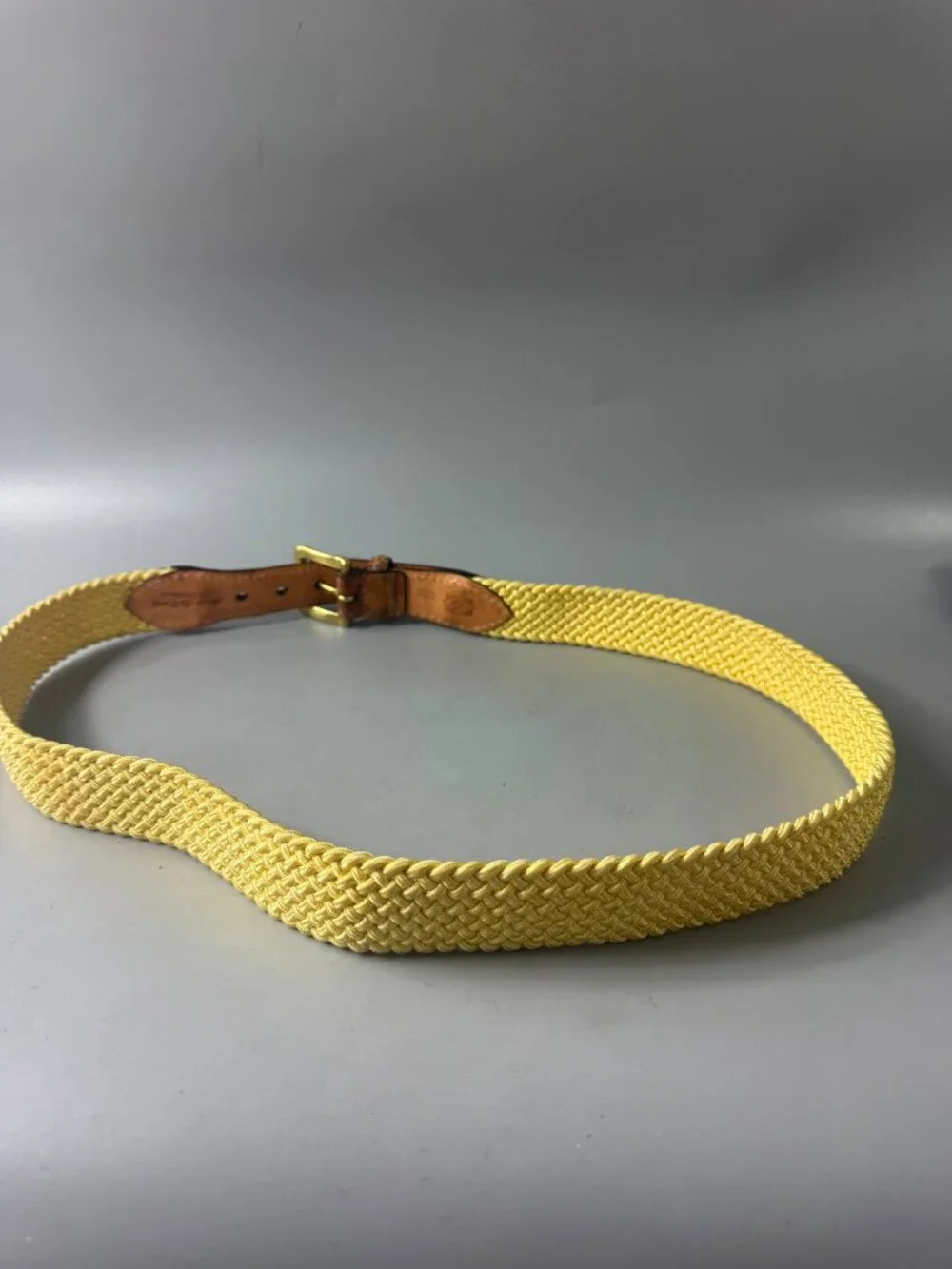 Martin Dingman Yellow Woven Brown Leather Belt Size 95/38